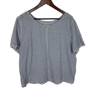 Susina Blue Chambray White Striped Short Sleeve T-Shirt Women XL